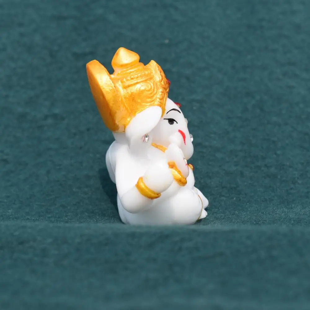 White Ganesh Car Dashboard Idol