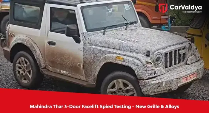 Mahindra Thar 3-Door Facelift Spied Testing - New Grille & Alloys