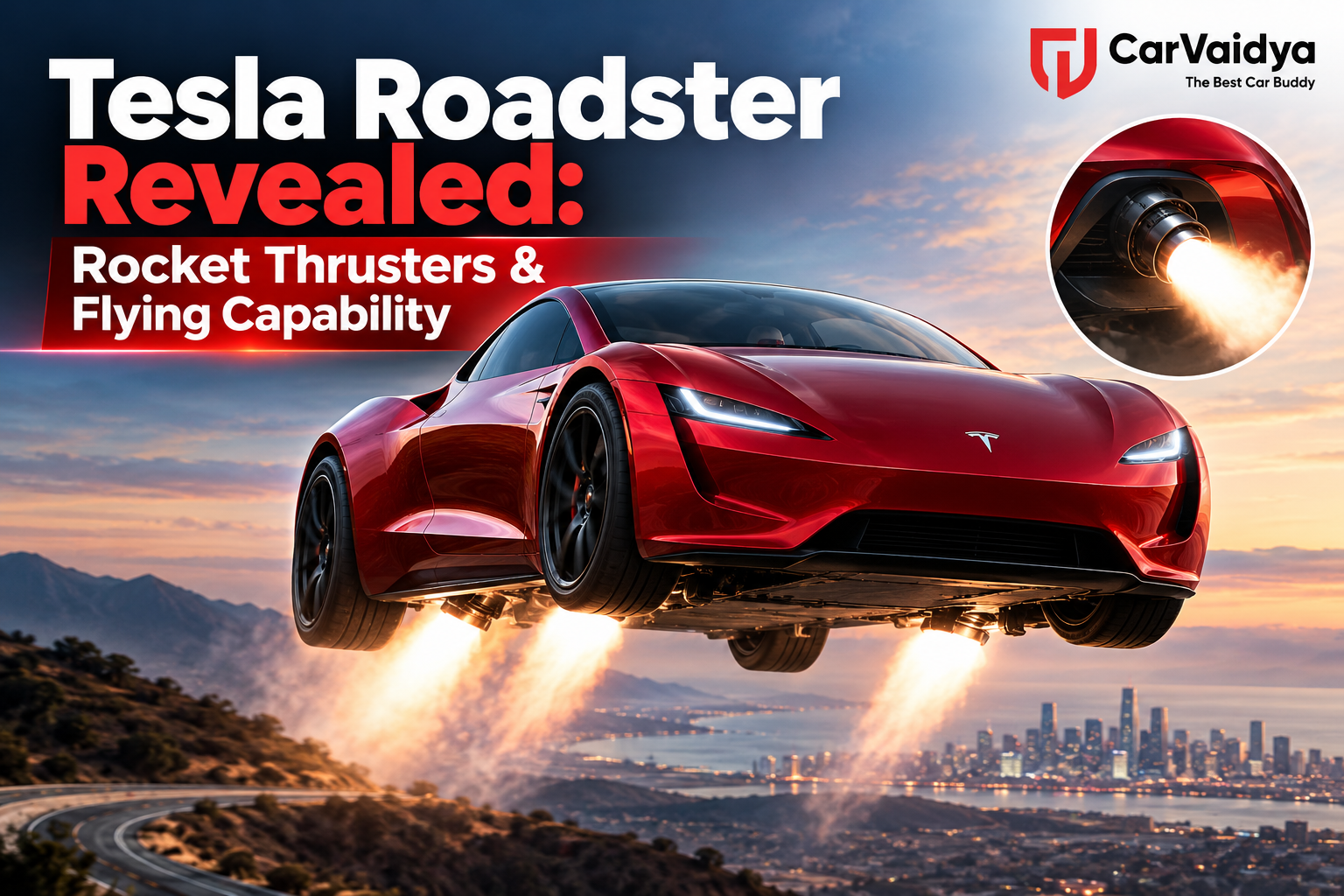 Tesla Roadster Revealed: Rocket Thrusters & Flying Capability