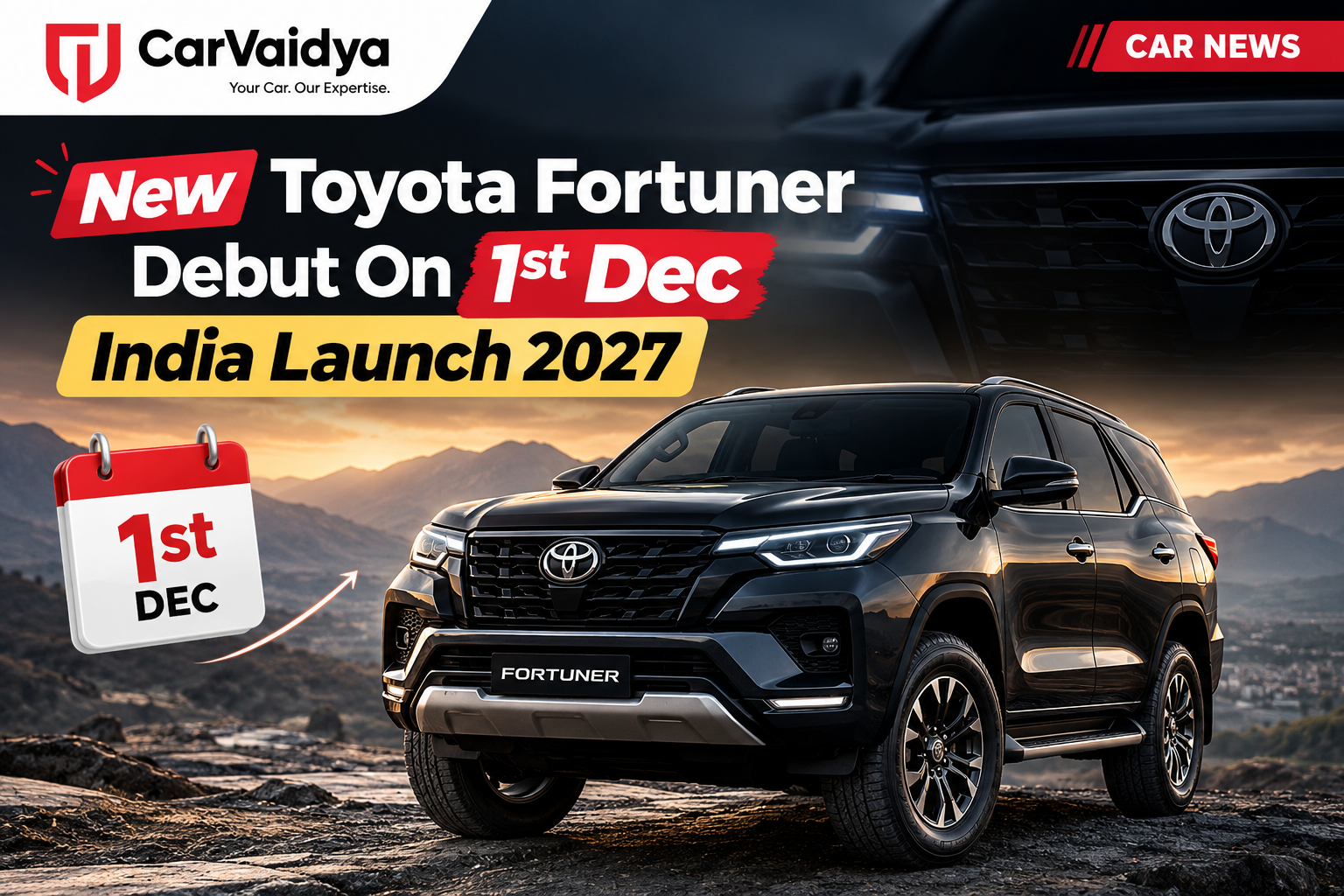 New Toyota Fortuner Debut On 1st Dec – India Launch 2027